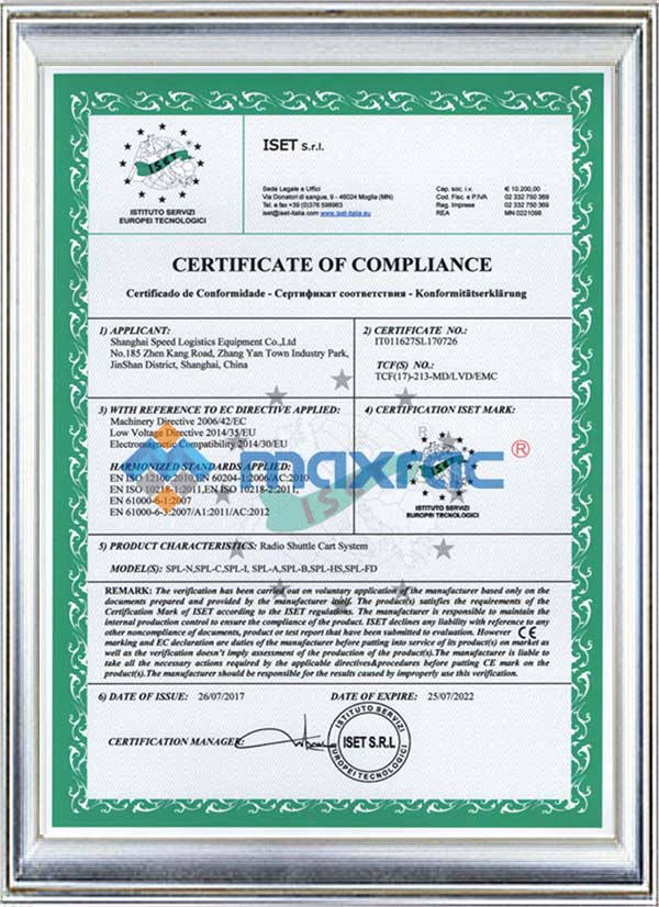 Certificat de navette radio